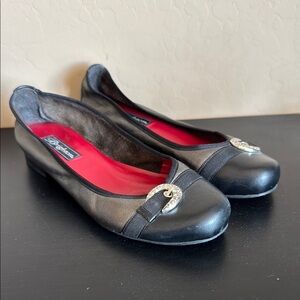 Brighton Ballet Leather Black + Pewter Slides Womens Slip On Comfort Shoes 8 1/2